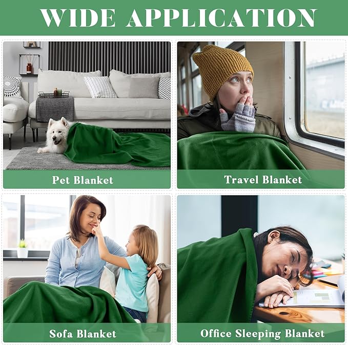 Newwiee 48 Pcs Fleece Throw Blankets Bulk 50'' x 60'' Oeko-tex Standard 100 Certified Spring Outdoor Wedding Guest Blankets Lightweight for Sleepover Donation Lap Pet Sofa Home (Green)