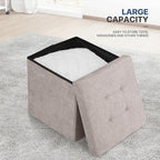 MoNiBloom 15 Inches Storage Ottoman Cube, Folding Square Foot Rest Stool, Small Ottoman Footrest with Storage for Living Room, Bedroom, Entryway, Sandy Beige