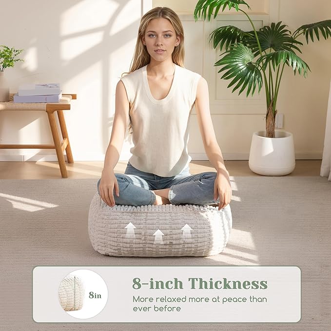 8" Washable Floor Pillow Cushion for Adults, Meditation Cushion Pillow, Removable Tufted Blended Corduroy Cover, Large Square Floor Sitting for Tatami Living Room or Yoga, 2Pack, Machine Washable