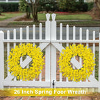 26 Inch Spring Wreaths for Front Door Large Spring Door Wreath Easter Valentines Wild Floral Summer Wreaths Outside All Season for Farmhouse Porch Wall Wedding Living Room Home Decor(Yellow)