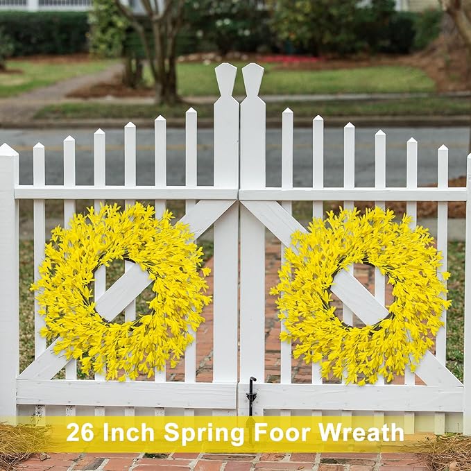 26 Inch Spring Wreaths for Front Door Large Spring Door Wreath Easter Valentines Wild Floral Summer Wreaths Outside All Season for Farmhouse Porch Wall Wedding Living Room Home Decor(Yellow)