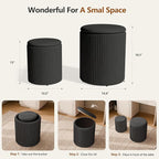 Ottoman with Storage Set of 2, Velvet Round Storage Ottoman, Upholstered Sponge Vanity Stool Support 300lbs, Multifunctional Coffee Table Foot Rest Ottomans for Living Room Bedroom, Black