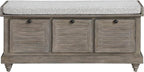OSP Home Furnishings Dover Coastal Lift-Top Storage Bench with Shutter Face Styling, Goldstone Finish with Salt and Pepper Cushion