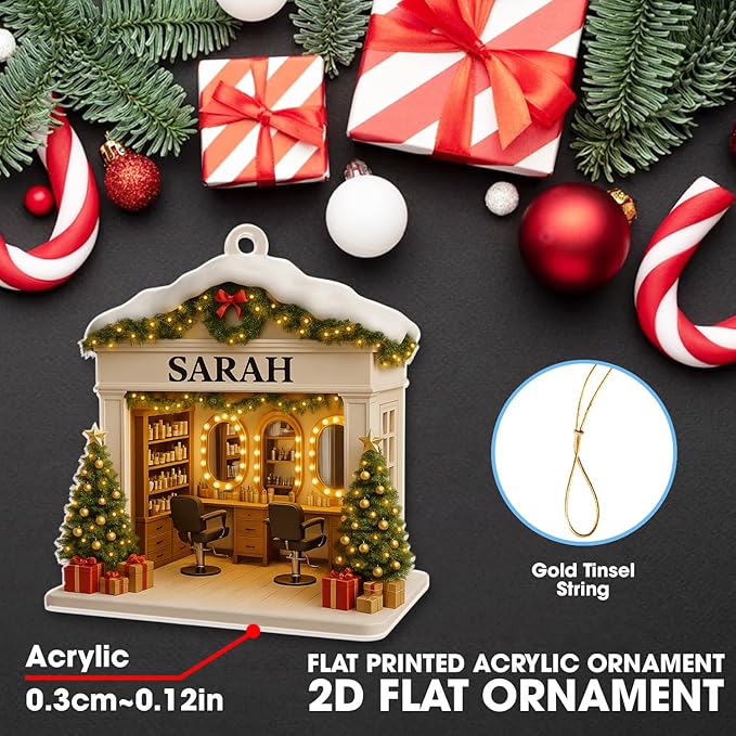 Personalized Hair Salon Christmas Ornament 2025, Flat Acrylic 2D Printed Ornament, Custom Hair Stylist Ornament, for Hairdresser, Christmas Tree Decoration