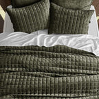 RECYCO Luxury Velvet Quilt Set, California King 118'' x 106'' Oversized Bedspread, Ultra Soft Velvet Comforter, Lightweight Box Stitch Bedding Sets for All Season, with 2 Shams, Olive Green