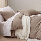 Bedsure Khaki Duvet Cover Twin/Twin XL Size - 2 Pieces Prewashed Cotton-Like Extra Soft Bedding Set, Includes 1 Twin Duvet Cover 68x90 Inches with Zipper Closure & 1 Pillow Sham, No Comforter