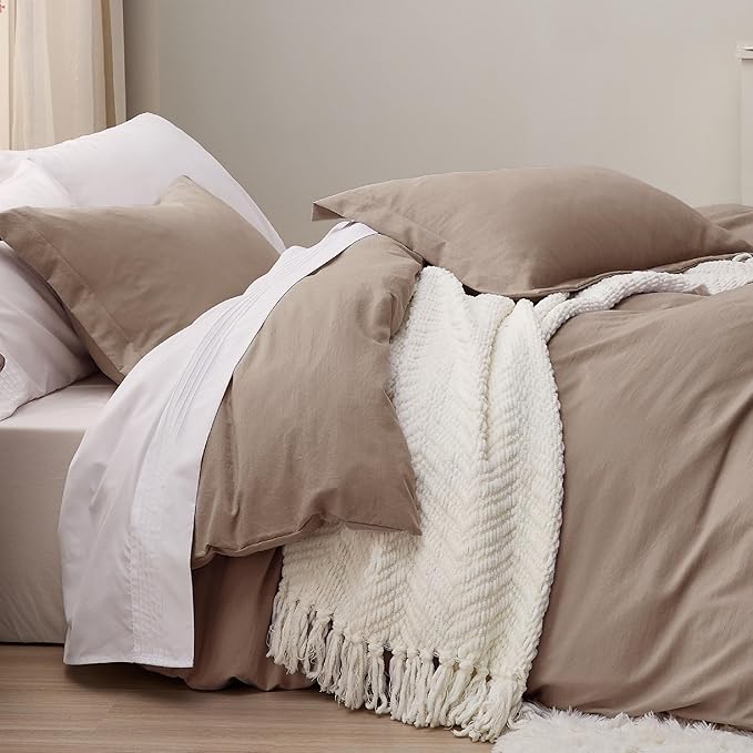 Bedsure Khaki Duvet Cover Twin/Twin XL Size - 2 Pieces Prewashed Cotton-Like Extra Soft Bedding Set, Includes 1 Twin Duvet Cover 68x90 Inches with Zipper Closure & 1 Pillow Sham, No Comforter