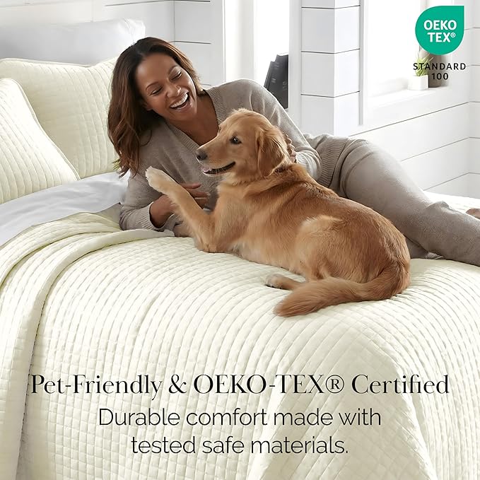 Southshore Fine Living, Inc. Full/Queen Size Quilt Bedding Set, Wrinkle-Free Stain & Pet Hair Resistant Bedding, Coverlet Bedspreads Queen Size/Full Size Bedspread with 2 Pillow Shams, Cream