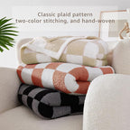 WRENSONGE Checkered Throw Blanket, Beige Soft Cozy Fluffy Warm Hand Made Throw Blankets for Couch, Sofa, Chair, Bed, Camping, Picnic, Travel Lightweight Bed Blanket - 50"*70"