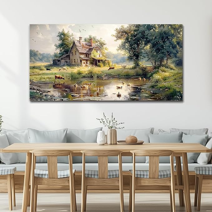 FUHAIHUA Canvas Wall Decor For Living Room Large Farmhouse Wall Art For Bedroom Office Decorations Farm Scenery Pictures Countryside Wall Paintings Modern Artwork Ready To Hang Home Decor 30x60 In