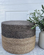Jute Pouf Ottoman | Footrest Pouf | Hand Braided - Round Boho Pouffe - for Living Room, Bedroom, Nursery (20"x20"x10") Grey