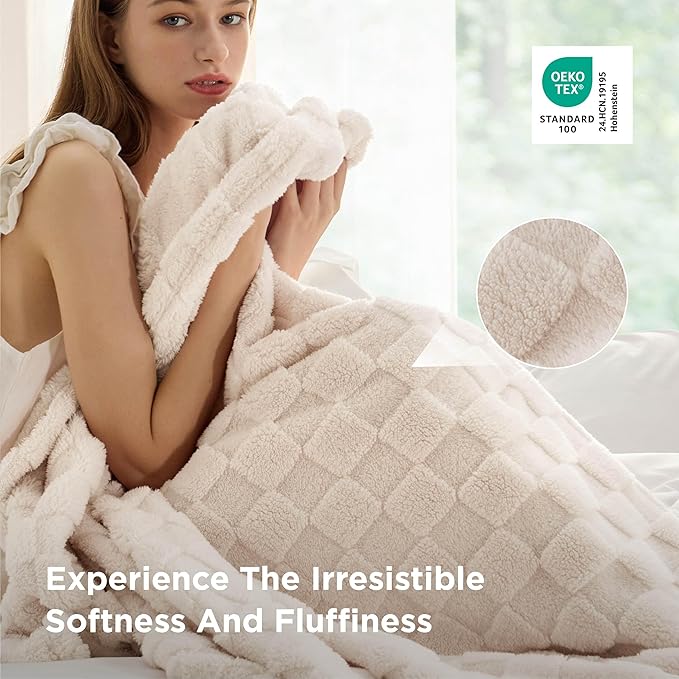 Bedsure GentleSoft King Size Blanket for Bed - Super Soft Cozy Blankets for Women Men Girls, Large Fuzzy Fleece Throw for Bedroom Decor, Cream,108x90 Inches