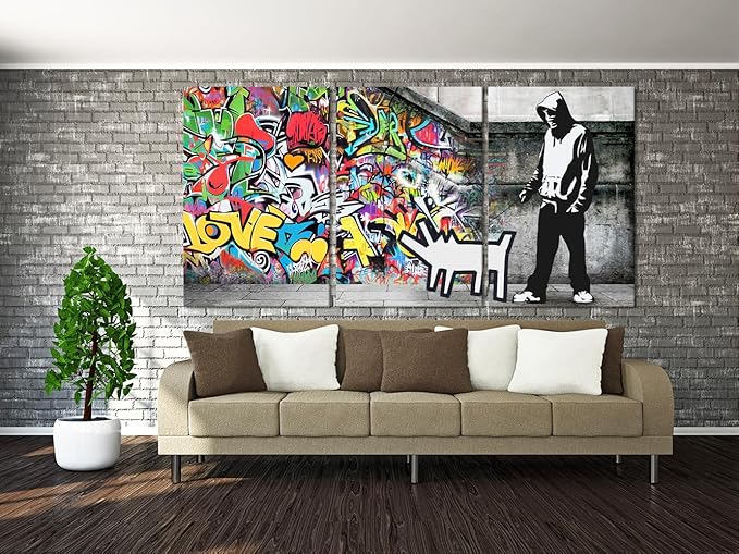 Novatique Banksy Canvas Wall Art Graffiti Pictures Wall Decor Abstract Painting Pop Art Wall Decor Street Art Canvas Print for Living Room Bedroom, 24"x 36"x 3Pcs