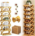 The 9-Tier No-Assembly Bamboo Rack, 2026 Upgraded Foldable 9 Tier Bamboo Corner Shoe Rack, Space-Saving Organizer for Shoes, No Assembly Narrow Shoe Shelf for Entryway Closet Dorm (Yellow, 7 Layers)