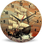 SPUNKER Clock for Bedroom,Vintage Ship Sailing Wall Clocks for Living Room Decor,Sea Ocean Kitchen Clocks Wall Battery Operated - 10 Inch Round Bathroom Wall Clock Silent Non-Ticking