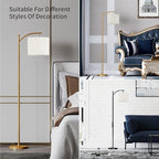 SUNMORY Arc Floor Lamp, Modern Floor Lamp with Romote Control and Stepless Dimmable Bulb, Metal Standing Lamps with Hanging Lampshade for Living Room, Bedroom, Office (Gold)