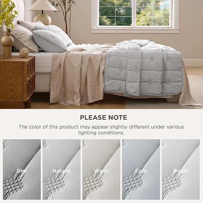 Bedsure Quilts Queen Size – Ultra Soft Cloud Lightweight Bedspread Coverlet Set with 2 Pillow Shams, Breathable & Cozy Comforter Set for All Season Use, Light Grey, 3 Piece (90x96 Inches)