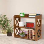 Brown Bookcase by Natural Wood, 4 Tier Bookshelf, Small Book Shelves Freestanding Display Storage Shelves. Open Bookshelf for Bedroom, Living Room and Office (Brown, 3 Tier)