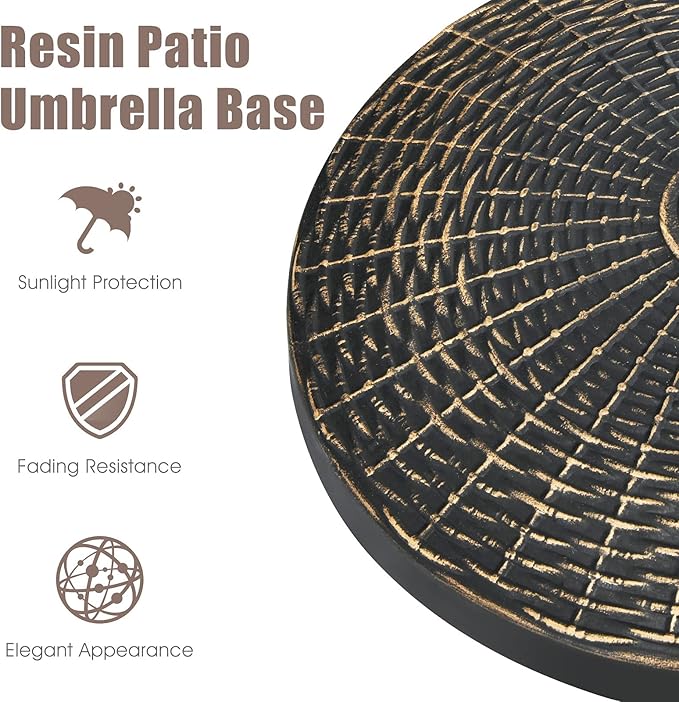 Giantex 22 lbs Patio Umbrella Base, 18 Inch Round Outdoor Umbrella Stand for 1.5'' or 1.9'' Diameter Pole, Heavy Duty Market Umbrella Holder for Garden Beach Yard Poolside Lawn, Bronze
