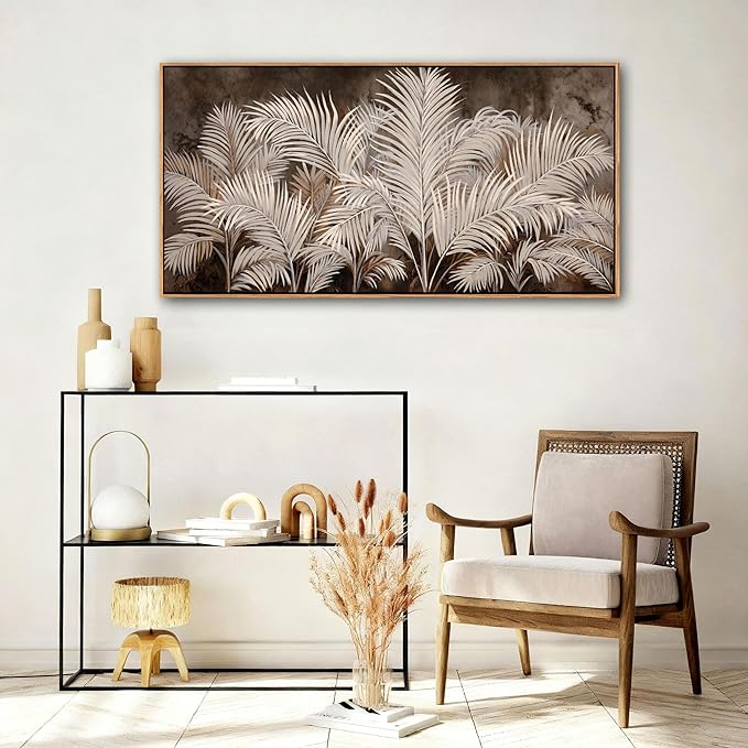 Boho Wall Art in Modern Brown, Minimalist Canvas Artwork for Living Room,Framed Large Wall Art for Bedroom Wall Decor - Textured Decorative Neutral Wall Pictures 20×40IN