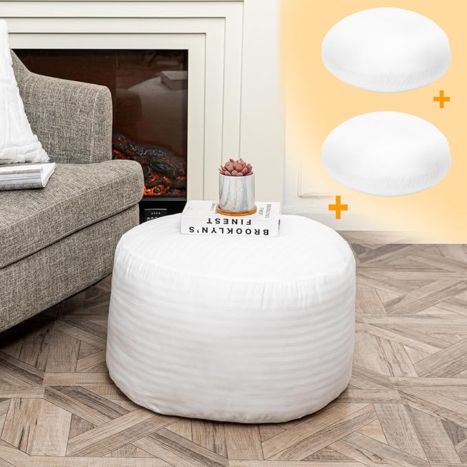 Premium PP Cotton Ottoman Pouf Insert Pouf Stuffing Round Bean Bag Filler & Footstool Stuffing 20x20×14 Inch Round