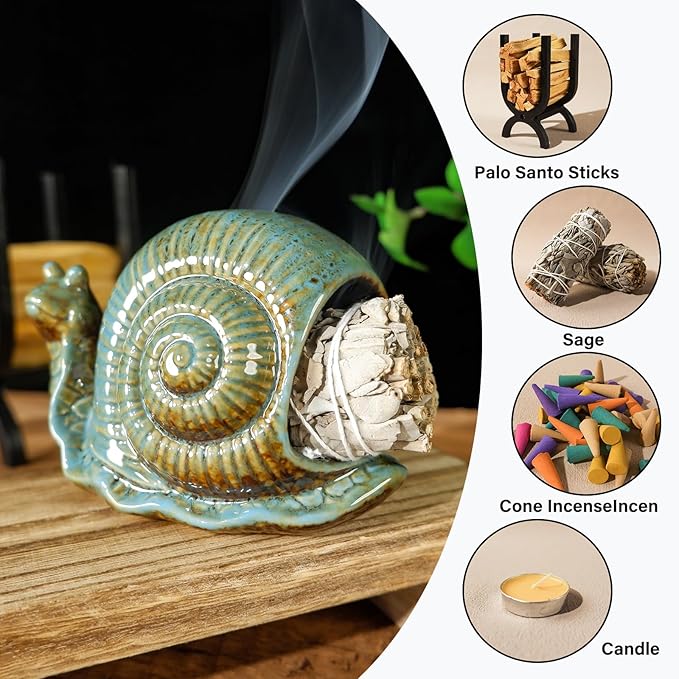 Blue Ceramic Snail Palo Santo Holder – Elegant Chiminea for Sage, Incense Cones, and Candles – Ideal for Meditation, Yoga, Altar & Home Decor – Easy to Clean for an Enhanced Zen Experience