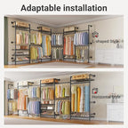 Timate L6 Closet Rack Wall Mount for Corner - Expandable Industrial Pipe Closet , Heavy Duty Hanging Garment Rack, Closet Organizer Storage Solution for Wardrobe, Bedroom, Walk-in Closets, Black