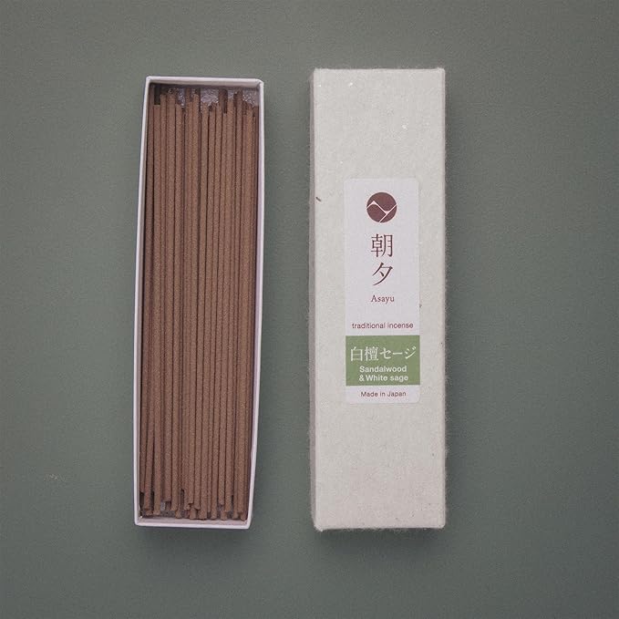 Asayu Japan Traditional Smoke Incense Sticks Sandalwood & White Sage Blend Fragrance Scent (40gr) for Morning Meditation, Relax or Yoga, Made in Japan (Sandalwood & White Sage Blend 20g)