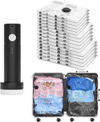 SUOCO Travel Vacuum Bags with Portable Electric Pump, 15 Combo (5L/5M/5S) Compression Packing Seal Cubes for Clothing Suitcase Luggage Organizer, Space Saver Clothes Storage Bags