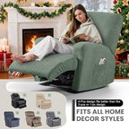 VANSOFY Recliner Chair Covers, 4-Pieces Stretch Recliner Cover Jacquard Soft Reclining Chair Slipcover Furniture Protector with Elastic Bottom for Lazy Boy Recliner(Bean Green)