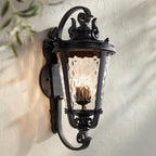 John Timberland Marseille Vintage Large Outdoor Wall Light Fixture Textured Black Scroll 36" Clear Hammered Glass for Exterior House Porch Patio Outside Deck Garage Yard Front Door Garden Home
