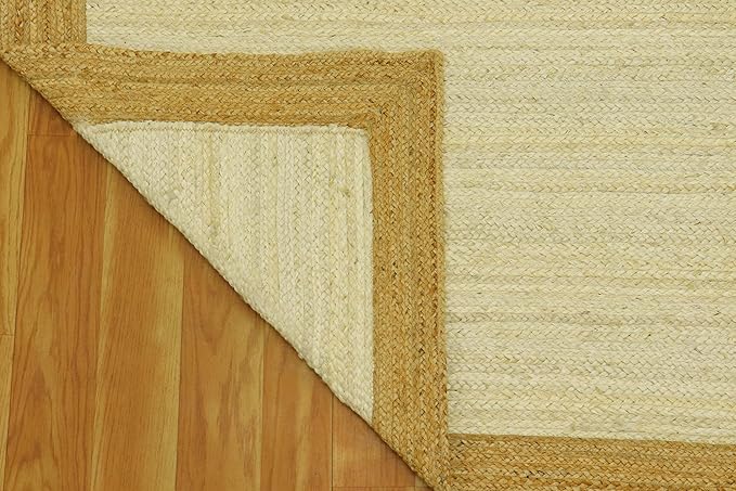 Scalloped Edge Rug, Hand Woven Natural Jute Area Rug, 2x3 Ft Beige & Brown Braided Sisal Kilim Rugs for Living Room, Kitchen, Entryway, Farmhouse