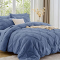 Sasttie Full Size Comforter Set, 7-Piece Bed in a Bag, Pintuck Bedding Set for All Season, Includes Comforter, Flat Sheet, Fitted Sheet, Pillowcases and Pillowshams, Slate Blue