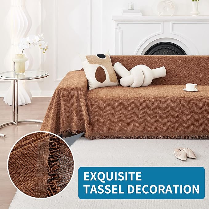 HAOMAIJIA Chenille Couch Cover Sofa Covers for 1 Cushion Couch Washable sectional Couch Covers for Dogs pet Furniture Protector Couch Cover Blanket for Living Room (Brown, 71"x91")