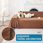 HAOMAIJIA Chenille Couch Cover Sofa Covers for 3 Cushion Couch Washable sectional Couch Covers for Dogs pet Furniture Protector Couch Cover Blanket for Living Room (Brown, 91"x150")