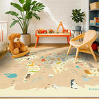 Washable Kids Rug for Playroom – 5x7 Toddlers Room Play Rug, Educational World Map Play Mat with Cute Animals – Non-Slip, Stain Resistant, Soft & Safe for Baby, Nursery, Kids Room, Bedroom - Beige