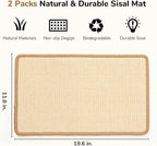 FUKUMARU 2 Packs Cat Scratching Mat, 19.6 x 11.8 Inch Natural Sisal Cat Scratch Pad Mats for Indoor Cats, Horizontal Cats Wall Scratcher Kitten Floor Rug with Sticky Tape, Furniture Protector