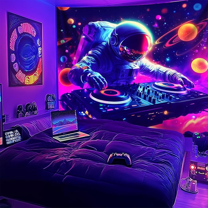 NYZE Astronaut Space Tapestry for Bedroom, Music Wall Tapestry, Party Decor Glow in the Dark Room Decor Tapestries, Cool Galaxy Planet Wall Hanging, Wall Hanging for Room Dorm 90in×70in