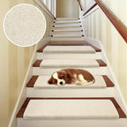 PURE ERA Bullnose Carpet Stair Treads Set Tape Free Non-Slip Indoor Stair Protectors Pet Friendly Rugs Covers Soft Skid Resistant Washable Reusable 9.5" x 30"(2 Pieces,Light Beige)