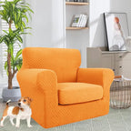 YEMYHOM Latest Checkered 2 Pieces Chair Covers for Living Room High Stretch Thickened Chair Slipcovers with Arms Anti Slip Elastic Armchair Sofa Couch Slipcover Protector (Orange), 31"-46"(1 Cushion)