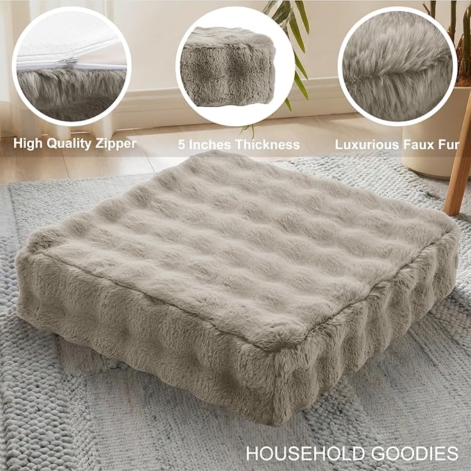 2 Pcs High Density Foam Floor Pillow - Upgraded Large Pillows Seating for Adults - Outdoor Floor Cushion with Soft Tufted Cover - Yoga Pillows for Sitting On Floor - 22 Inch Light Taupe