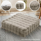 2 Pcs High Density Foam Floor Pillow - Upgraded Large Pillows Seating for Adults - Outdoor Floor Cushion with Soft Tufted Cover - Yoga Pillows for Sitting On Floor - 22 Inch Light Taupe