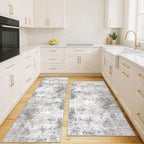IOHOUZE Abstract Area Rugs and Runners Sets 2x6 and 3x5 Ft, Washable Entryway Rug and Runner Set, Non Slip Kitchen Rug Set, Printed Faux Wool Modern Floor Carpet for Hall Kitchen Entrance, Grey Beige