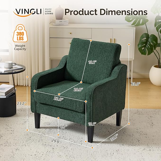 VINGLI Accent Chair for Living Room Chairs Reading Chair for Bedroom Chair Scooped Arm Chair Mid Century Modern Accent Chairs Upholstered Comfy Chair for Apartment, Waiting Room (2, Dark Green)