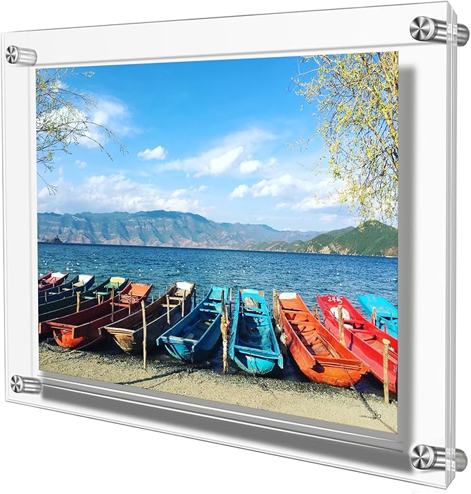 Acrylic Floating Picture Frame, 11x14 Double Panel Clear Wall Mount Document Certificate Frames (Inner Max Size is 9 x12.5 inch)