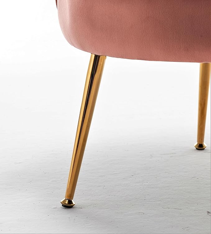 Velvet Barrel Accent Chair with Scalloped Silhouette and Gold Metal Legs, Decorative Piece Suitable for Traditional, Modern, and Contemporary Spaces, Rose
