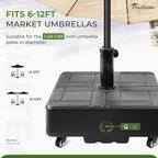 FRUITEAM 155lb Capacity Fillable Portable Umbrella Base with Wheels,Patio Umbrella Base Heavy Duty, Square Market Stand for Patio,Outdoor w/ 4 Wheels, 2 Knobs, Suitable for 6-12 ft Outdoor Umbrella