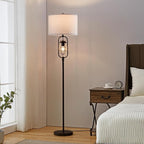 KAWOTl Farmhouse Floor Lamp with Night Light, 62.5’’ Industrial Bronze Standing Lamp for Living Room, Bedroom, Home Office, Rustic Lantern-Style (LED Bulbs Included)