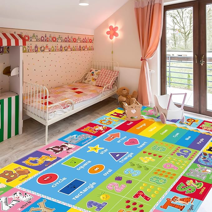 Educational Kids Play Mat with Alphabet & Numbers - Soft Non-Slip Nursery Rug for Toddlers Baby Playroom, Bedroom, Daycare or Classroom