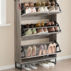 Shoe Cabinet with 3 Flip Drawers Narrow Shoe Storage Cabinet Organizer Wooden Freestanding Shoe Rack Hidden Slim Shoes Storage Cabinet for Entryway, Hallway, Living Room, Bedroom